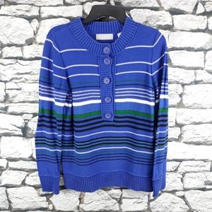 Liz Claiborne Blue White Stripe Button Up Sweater